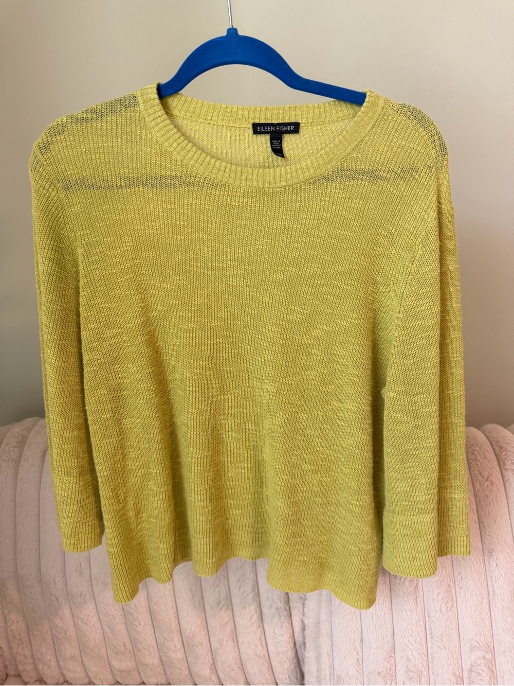 Eileen Fisher Green Lightweight Crewneck Linen Cotten Knit Sweater